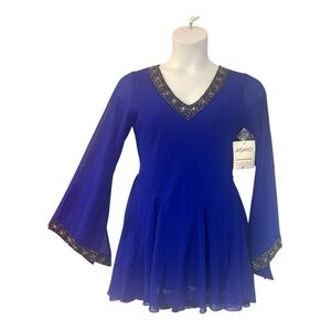 ASHRO Peplum Beaded Blue Bell Sleeve Blouse Cocktail Party Office Formal Top